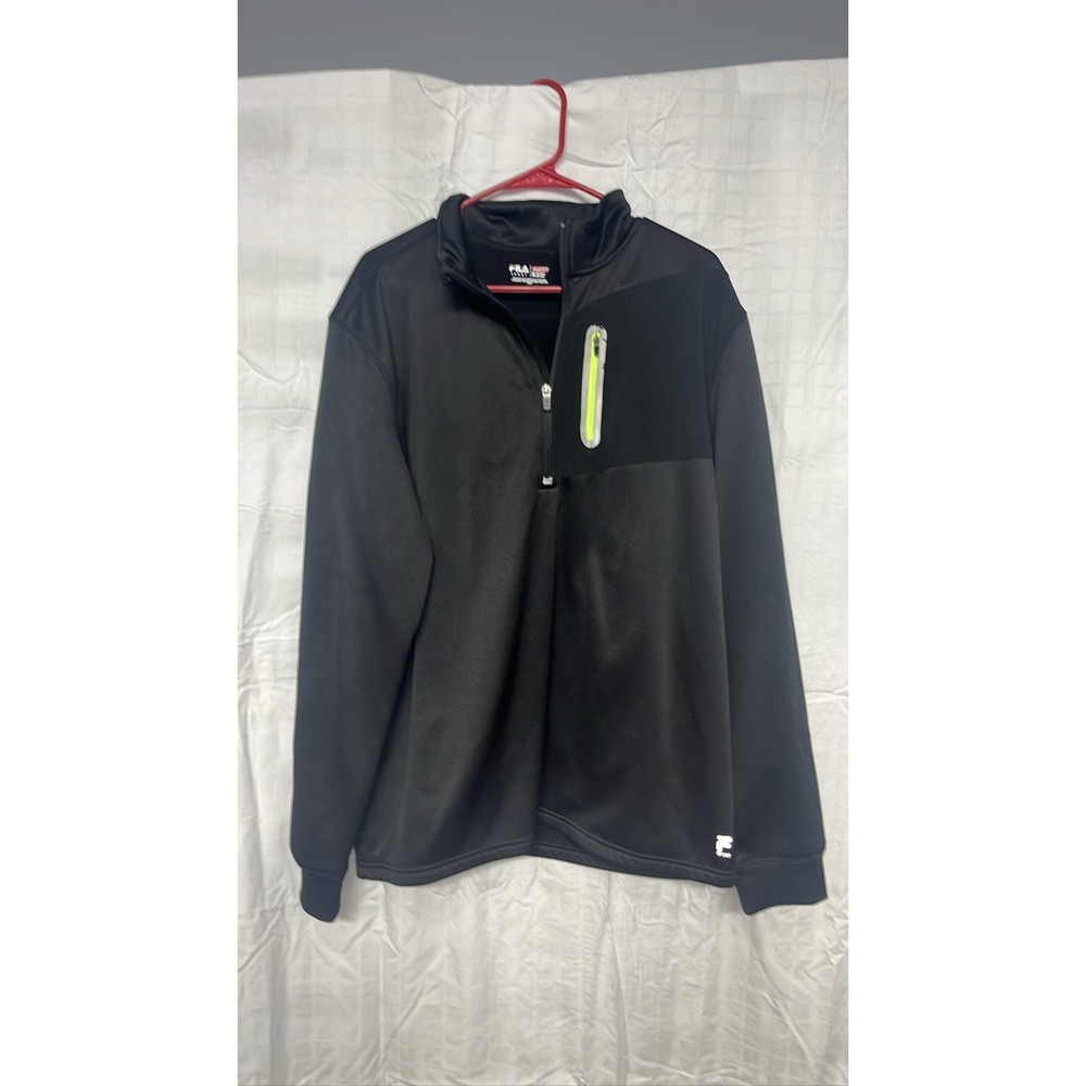 Fila Sport Men 1/4 Zip Pullover Fleece Jacket Black Neon Green‎ Pocket Sz XL